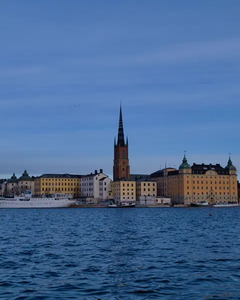 Stockholm old town and Riddarholmen Church across the water in Sweden